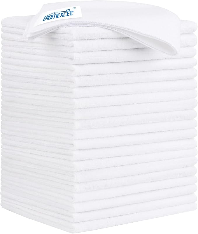 White Microfiber Cleaning Cloth 20 Pack 11.5 x 11.5 inch Microfiber Towels for Cars Ultra Absorbent Car Washing Cloth Lint Free Streak Free Cleaning Rags for Car, Kitchen Window