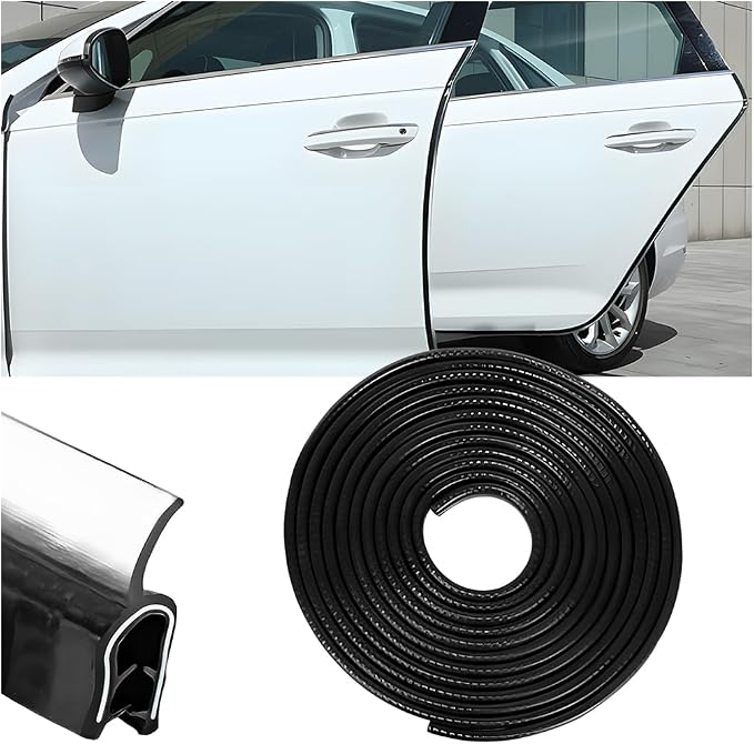 Car Door Protector Edge Guards, 33Ft Anti Collision U Shaped Automobile Door Seal Protector, No Glue Vehicle Exterior Edge Trim Protective Strip Accessories, Universal Fit (Black)