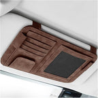 Car Sun Visor Organizer, Multi-Pocket Vehicle Sun Visor Storage Pouch with Sunglasses Clip, Auto Interior Sunshade Eyeglasses Card Holder Organizers, Universal for SUV Sedan Truck (Brown)