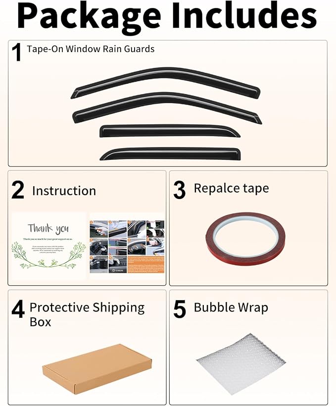 Extra-Thick Window Rain Guards Fit for Dodge Ram 1500 2009-2024 Ram 2500 & 3500 2010-2025 Tape-on Window Deflectors Rain Guards Vent Visors Truck Vent Shades