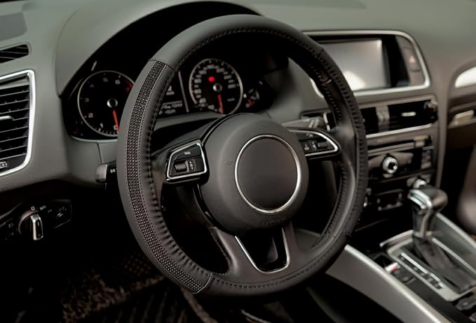 Diamond Leather Steering Wheel Cover, Studded Crystal Bling Rhinestones Universal Fit 14" 1/2-15" Glitter for Women Sparkle Girl Fit Suvs, Vans, Sedans, Car, Trucks, Black Diamond