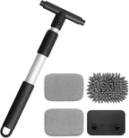 Car Windshield Cleaner Tool, Extendable Handle Rectangular Vehicle Window Cleaner with 3 Washable and Reusable Microfiber Pads, Auto Windscreen Cleaning Tool, Universal Fit