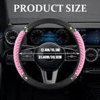 Bling Soft Leather Steering Wheel Cover, Steering Wheel Protector, 15 Inch Rhinestones Car Elastic Protector with Crystal Diamond for Women Girls, Car Accessory for Vehicles (Pink)