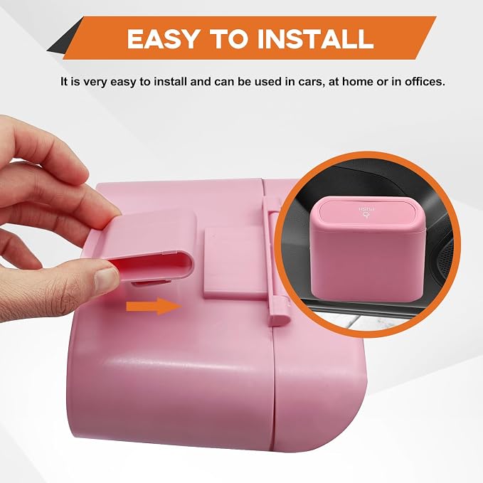 Car Trash Can, Mini Portable Car Bin with Lid & with 1 Roll Trash Bag, Leakproof Hanging Cars Storage Bag Container for Car, Home and Office (Pink)