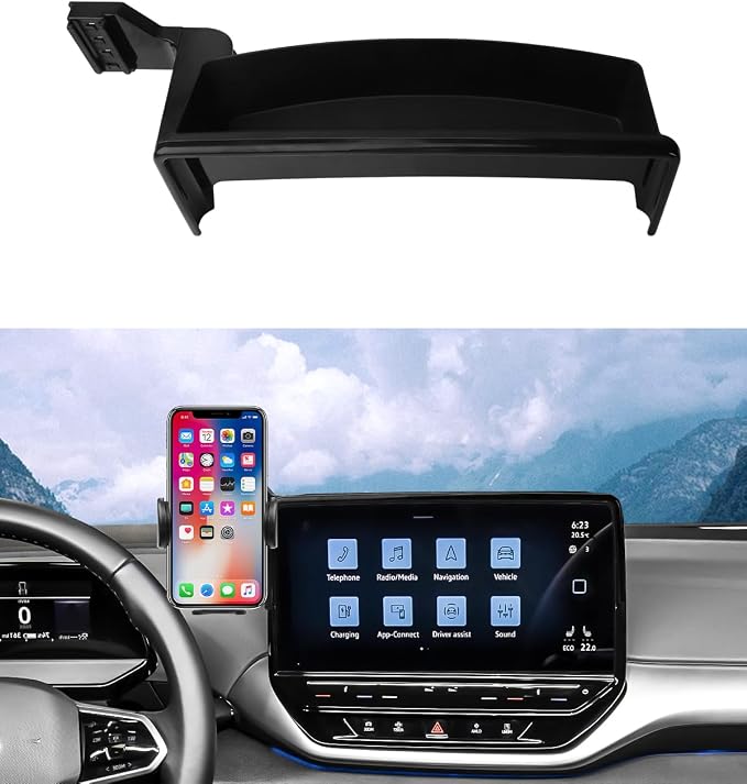 Car Phone Holder for 2020-2024 Volkswagen ID.4 VW ID4 Accessories Phone Mount with Dash Organizer 12-Inch Screen Cell Phone Stand Hands-Free 360 Degree Rotation(Not for 12.9-inch Screen)