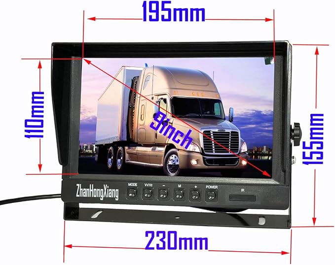 HD 1080P Vehicle Backup Camera with DVR Monitor System,2 x 8 LED IR Night Vision Reverse Rear View Camera + 9" IPS AHD 2CH Split Screen with SD Record 12V~24V for RV Truck Trailer Bus 5th Camper