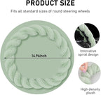 Fluffy Car Steering Wheel Cover, 15 Inches Anti-Slip Round Fuzzy Winter Steering Wheel Protector, Soft Warm Plush Steering Wheel Cover for Women Girls, Car Accessories (Green, D-Shaped)