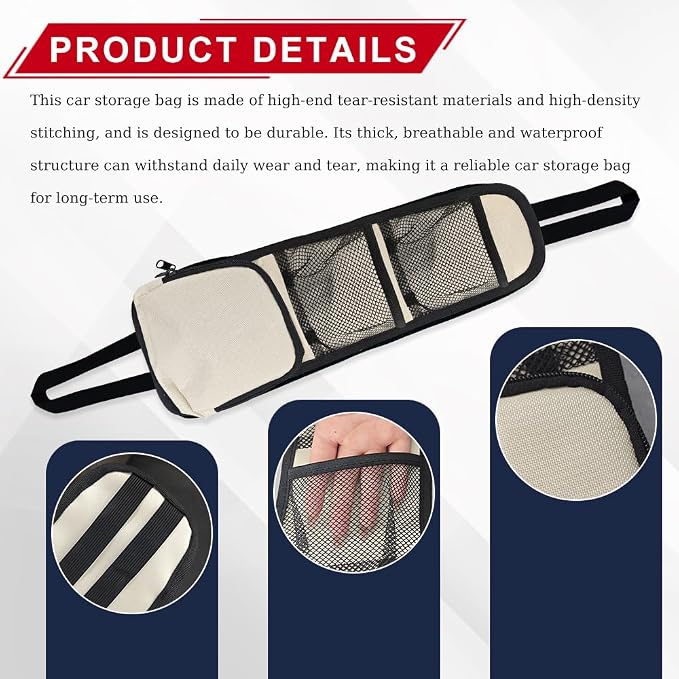 Car Seat Side Storage Pocket, Car Multifunctional Seat Organizer Hanging Bag, Auto Mobile Phone Wallet Sunglasses Mesh Net Pocket, Auto Accessories for Cars SUVs Trucks (White, 2PCS)
