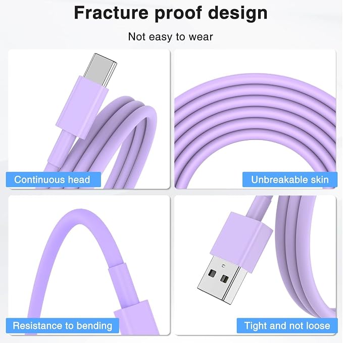 3Pack Car Carplay Cable for iPhone 16 15 Pro Max 15 Plus Car Charger, USB to USB C Cable 3FT for Car Charger Adapter, Carplay USB C Cord Accessories Charging for iPad 10th Gen/iPad Pro Air 5th-Purple