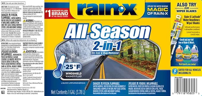 All Season -25°F 2-in-1 De-Icer & Bug Remover Windshield Washer Fluid - 1 Gallon (Pack of 6)