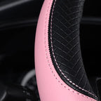 Auto Car Leather Steering Wheel Cover Anti Slip Wrap 15" (Pink)