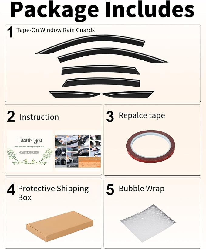6-PCS Low Profile Window Rain Guards Fit for Honda Accord 2023-2026 Rain Guard Window Deflectors Extra-Thick Side Window Visors Vent Shades Tape-on Vent Visors Car Accessories