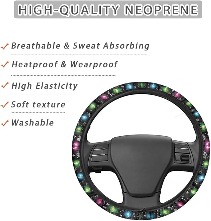 Christmas Steering Wheel Covers Xmas Lights Print Car Steering Wheel Cover Universal Fit Almost Car Non-Slip Steering Wheel Covers Soft Sweat Absorbing Steering Wheel Protector Cover