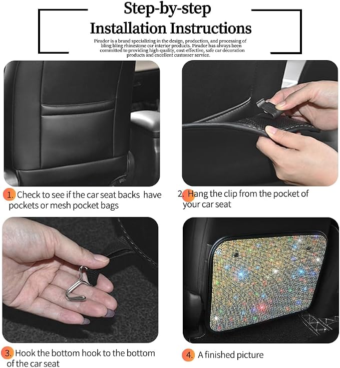 Car Seat Back Protectors with Crystal Rhinestones, Bling Bling Kick Mats Protector，Universal Fit Sparkling Diamond Automotive Interior Protectors for Girls Color 2Pcs