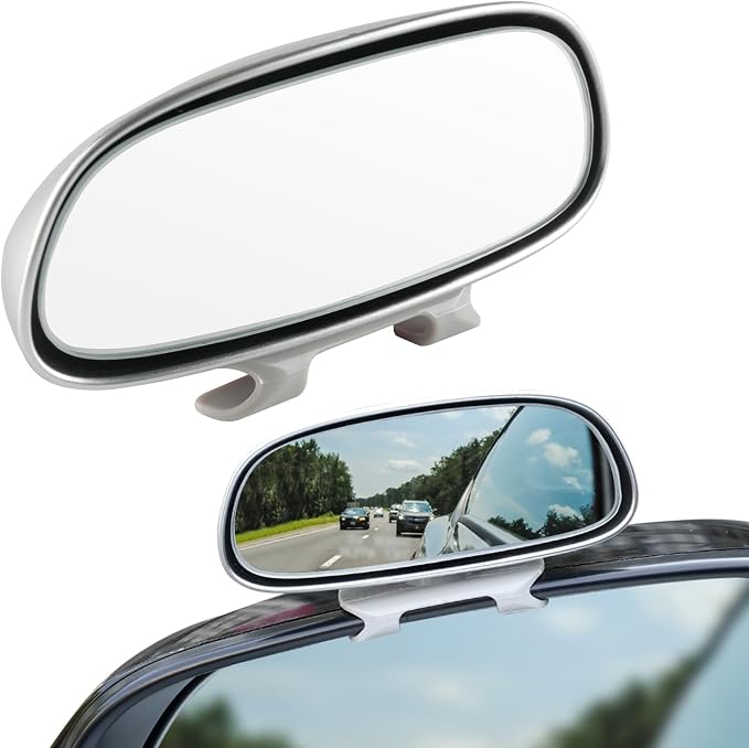 Clip on Blind Spot Mirror, HD Glass Frameless Convex Rear View Mirrors Exterior Accessories with Wide Angle Adjustable Stick for Car SUV and Trucks, Silver