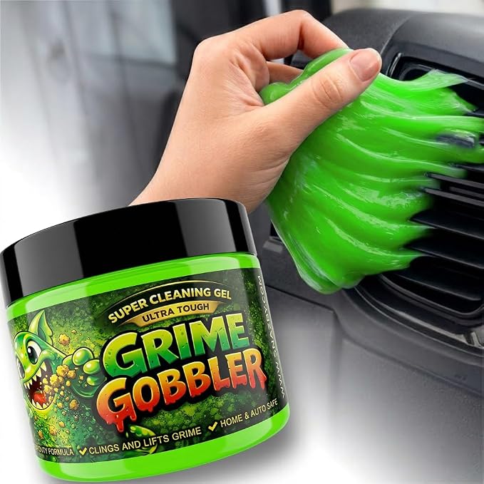 Grime Gobbler Super Cleaning Gel, (NEW 2026 FORMULA) Ultra Tough Heavy Duty Formula, Multipurpose Cleaner for Automotive, Office, Keyboards (Color Green/Lime Scent)
