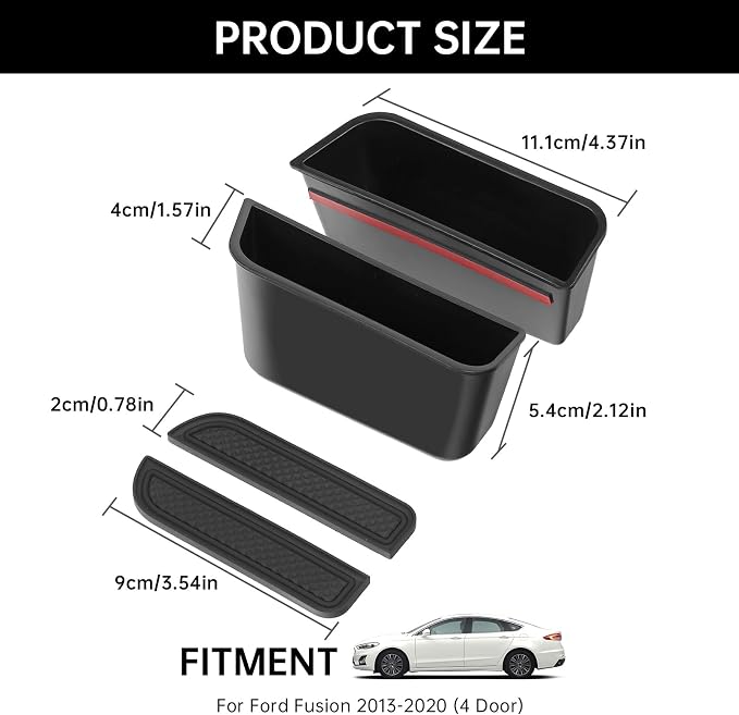 4PCS Door Side Storage Box for Ford Fusion 2013 2014 2015 2016 2017 2018 2019 2020 Front and Rear Accessories Phone Holder Door Grab Handle Pocket Storage Organizer ABS Plastic, Black Mat