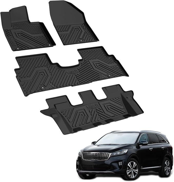 Floor Mats for KIA Sorento 7 Seats 2020 2019 2018 2017 2016, All Weather TPE Custom Fit Floor Liners for KIA Sorento 1st & 2nd & 3rd Row Car Mats, Black