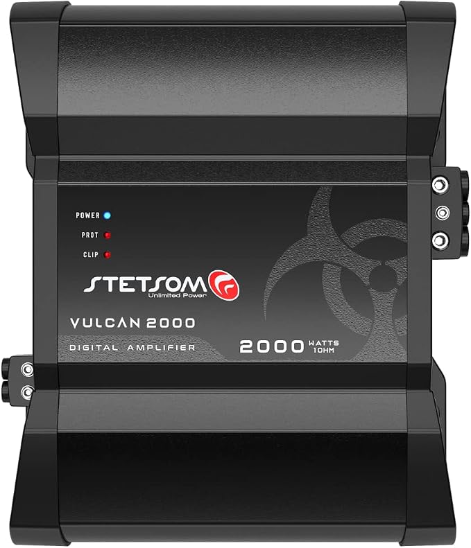 Vulcan 2000 1 Ohm Car Amplifier, Mono Full Range 2000.1 2K Watts RMS, 1Ω Stable Car Audio, HD Sound Quality, Crossover & Bass Boost, Car Stereo Speaker Subwoofer MD, Smart Coolers