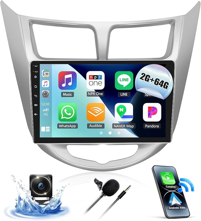 2G+64G Android 13 Car Stereo for Hyundai Accent 2012-2017 with Wireless Carplay Android Auto 9" Touchscreen Car Radio with GPS Navigation WiFi Bluetooth FM/RDS Radio HD Backup Camera Head Unit