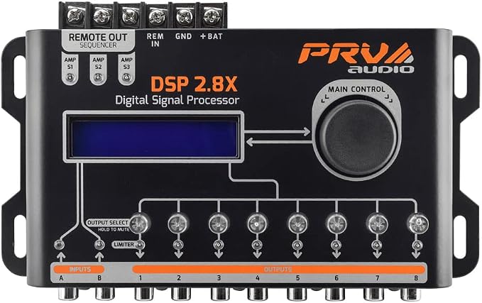 Car Audio DSP 2.8X Digital Crossover and Equalizer 8 Channel Full Digital Signal Audio Processor DSP with Sequencer Remote Relay