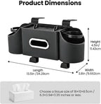 Car Seat Back Organizer with Headrest Hooks, Premium Nappa Leather Backseat Storage Pockets for Match Day Tailgating, Space Saving Auto Interior Travel Accessories Holder Fits Most Vehicles (Black)