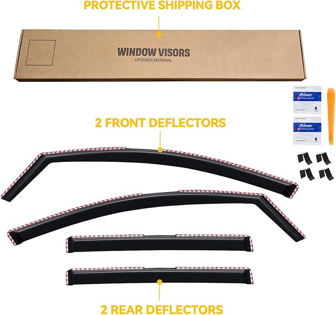 in-Channel Rain Guards for GMC Acadia 2017-2023, Window Visor Shields Vent Deflector Shade Wind Dark Smoke 2018 2019 2020 2021 2022 17 18 19 20 21 22 23, Tape-On Inside-Mount, 4PCS