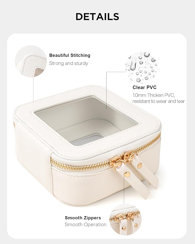 Clear Makeup Bags for Beach,Small Clear Makeup Bag for Purse,Mini Makeup Pouch Purse Organizer Fit Carry-on Travel Essentials,Cute Car Cosmetic Bags for Car Accessories for Women (Mini-White)