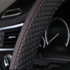 Car Steering Wheel Cover, Leather, Universal 15 Inch Fit, Anti-Slip & Odor-Free (Black&Red)