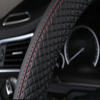 Car Steering Wheel Cover, Leather, Universal 15 Inch Fit, Anti-Slip & Odor-Free (Black&Beige)