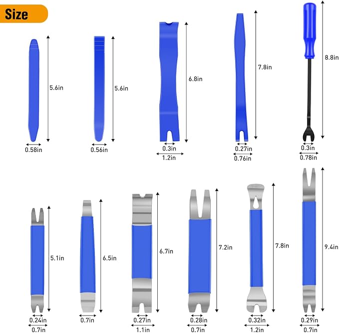 11PCS Trim Removal Tool Kit, Metal & Nylon Pry Tools Set for Car Door Panel, Dashboard, Audio, Clips, Fastener Remover w/Storage Box – Blue