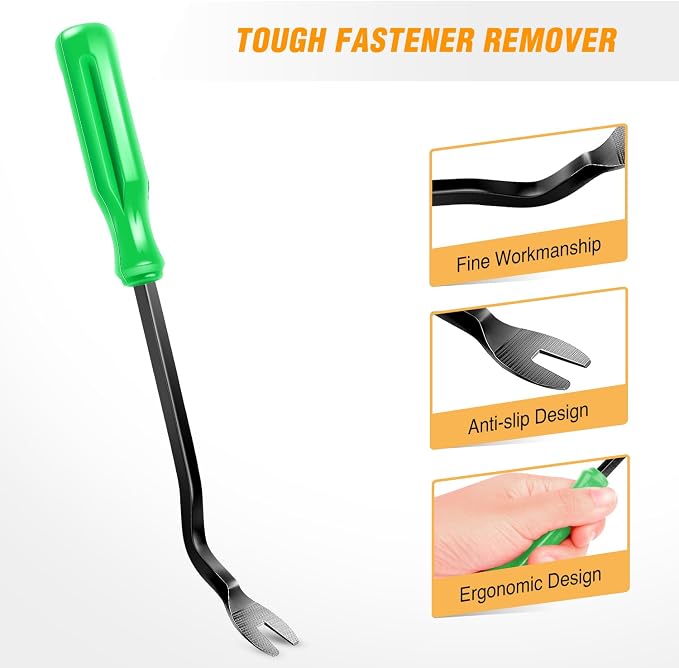11 PCS Trim Removal Tool Kit, Metal Pry Tool Auto Fastener Remover Pry Bar Set Car Door Panel Removal Tool Dashboard Repair Kit Green