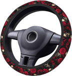 Red Rose Skull Steering Wheel Cover, Non-Slip Breathable Neoprene Steering Wheel Covers, Car Accessories Universal 15 Inch Fit Auto, Suvs, Truck