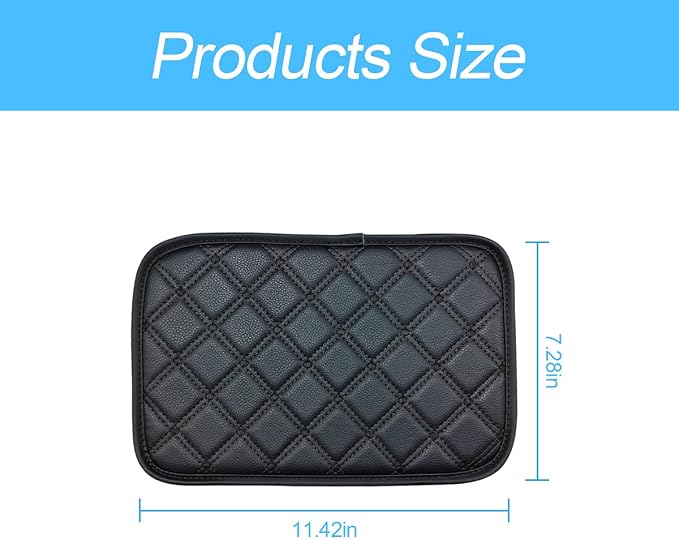 Car Leather Center Console Cushion Pad, 11.4"x7.4" Waterproof Armrest Seat Box Cover Fit for Cars, Vehicles, SUVs, Comfort, Car Interior Protection Accessories (Black-2)