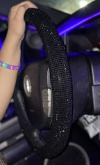 Bling Steering Wheel Cover Women Girls Black Rhinestone Car Accessories 15 Inch Universal Crystal Diamond Cool Bling Anti-Slip Wheel Protector