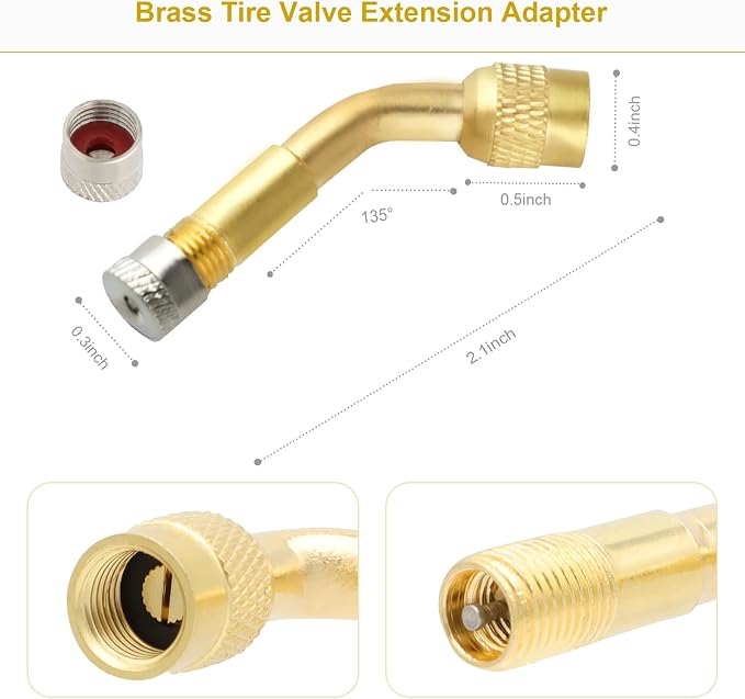 Tire Valve Extension, 8.25 Inch Flexible Valve Stem Extenders with 135 Degree Brass Schrader Tire Valve Extension Adaptor Compatible for Cars Truck Motorcycle Bike Scooter