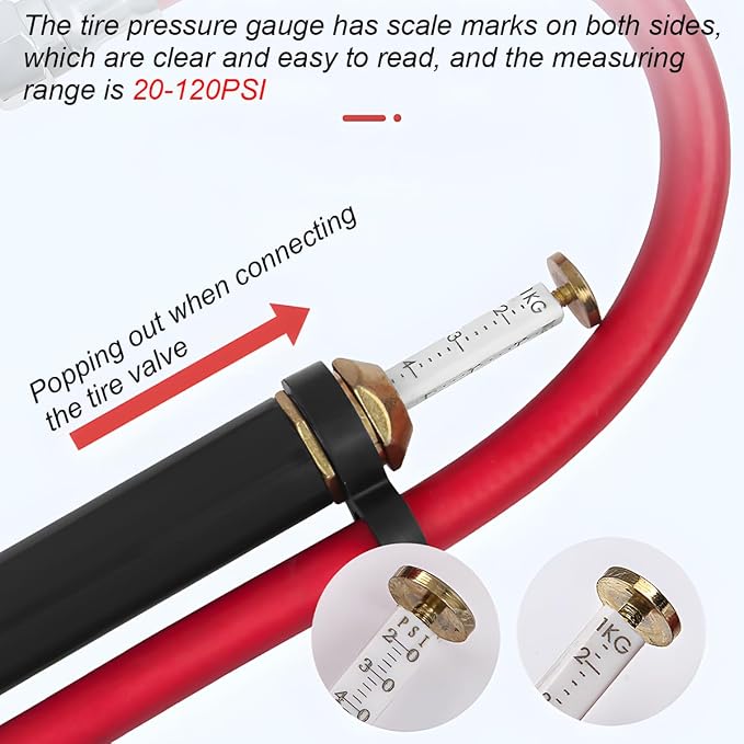 Heavy Duty Bayonet Style Tire Inflator with Air Chuck, 0-200PSI 17PCS Auto Tire Pressure Gauge with 4 Way Tool & Valve Core, Air Compressor Accessories, Universal for Sedan Truck SUV (Red)
