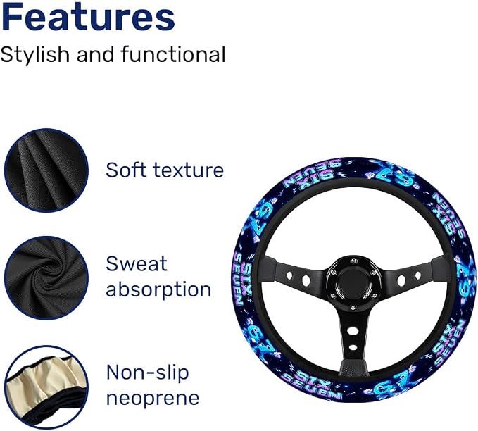 Brainrot Meme Steering Wheel Cover, Non Slip Polyester Car Wheel Protector for Car SUV Truck, Universal 15 Inch