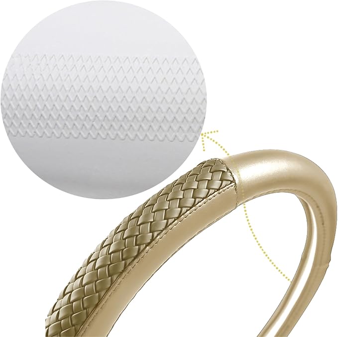 car Steering Wheel Cover Faux Leather Massage Universal fit 3D Honeycomb Hole Anti-Slip Sporty 15 Inches (Tan Tan)