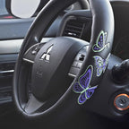 GripGrab Comfort Grip - Purple & Green Butterflies on Black Synthetic Leather Steering Wheel Cover 15 inch