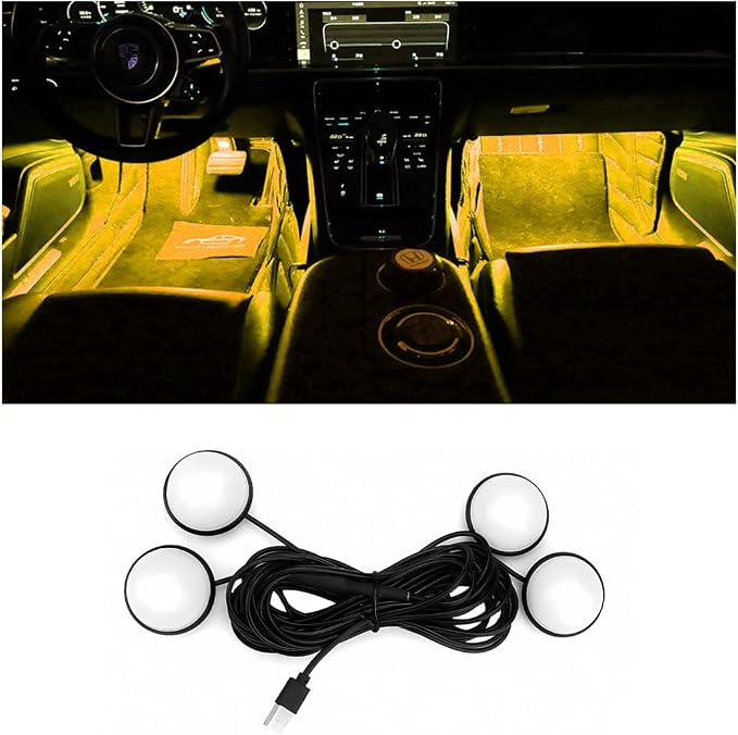 Car Interior LED Lights, Automotive Ambient Neon Light Kit with USB Port, Car Accessories, Gifts for Men and Women, 4 in 1 Decoration Lights for Car, Garden, Home, Party（Yellow）