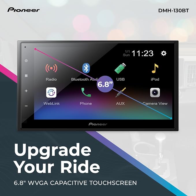 DMH-130BT 6.8" Capacitive Touchscreen, Double Din – Bluetooth, Backup Camera, USB, FLAC, AM/FM Radio, Short Chassis, 50W x 4 Output, Steering Wheel Input