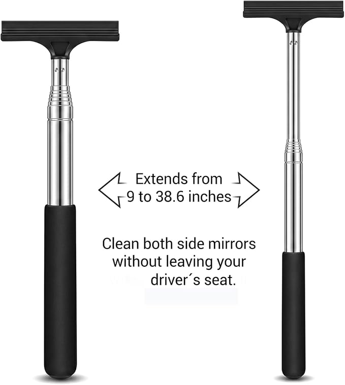 Retractable Car Rearview Mirror Wiper, Telescopic Side Mirror Squeegee, Anti-Fog Rain Cleaning Tool with Rubber Layered Head, Portable Auto Accessory for Cars, SUVs, Trucks (Black)