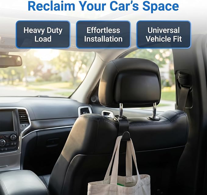 Car Seat Headrest Hook, 4PCS Vehicle Seat Back Hanger Storage Organizer for Purse Bag Coat, Auto Interior Hanging Holder Organization Accessories, Universal for SUV Sedan Truck (Glossy Black)