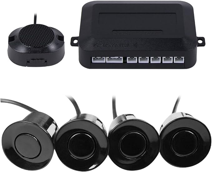 Car Reverse Backup Parking Sensor Radar System, Buzzer beeps, Detection Distance:30~150CM, Waterproof Sensors (22mm Diameter 2.3M Cable) 4 Packs X60D (Black)