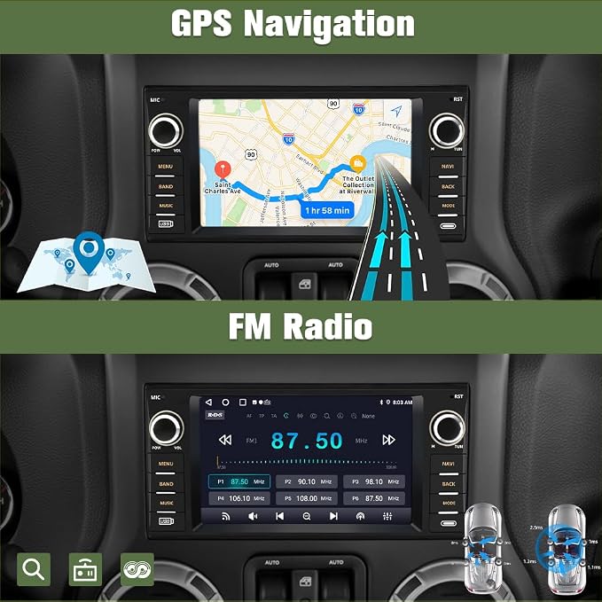 4Core 64GB ROM Car Radio Stereo for Dodge Ram 1500 2500 3500 2009-2012 Jeep Wrangler 2007-2018 Avenger Challenger, 7 Inch Touch Screen with Wireless CarPlay Android Auto Backup Camera