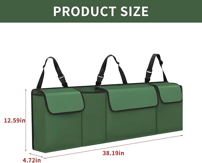 Car Trunk Organizer, Backseat Hanging Large Storage with Adjustable Straps,Waterproof PVC Collapsible Cargo Bag, Car Interior Accessories for Auto SUV MPV (Green)