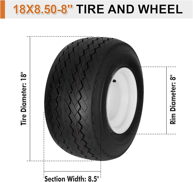 2 Pack 18x8.50-8 Golf Cart Tires with Wheel Assembly, 4-Lug 4" Center Hub, Compatible with Club Car, Cushman, E-Z-GO Golf Carts
