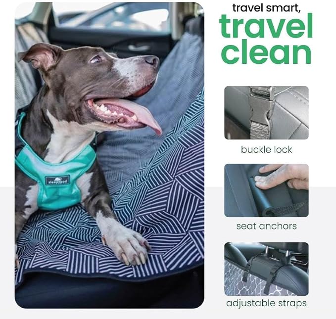 3-in-1 Back Seat Cover for Dogs, 100% Cotton Canvas Back Seat Hammock with Headrest Straps, Belt Slots, & Anchors, Non-Skid Cargo Area Cover, Machine Washable, No Harmful Chemicals, 56"x56"