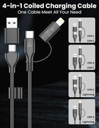 Coiled USB-C and Lightning Cable 2-in-1, 3FT iPhone 17 16 Car Charger Cord, 60W Fast Charging Cable for iPhone 15, Samsung Galaxy Supports Apple CarPlay & Android Auto